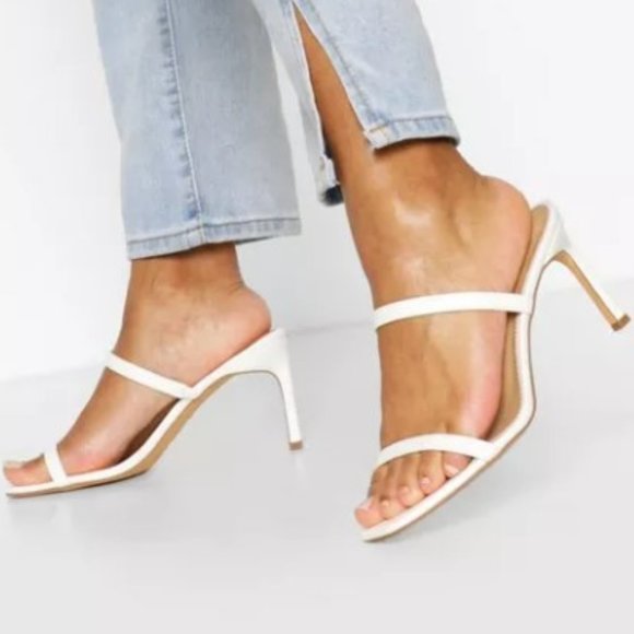 White Double Strap Mules Heels Sandals - Wide Width - Picture 1 of 10